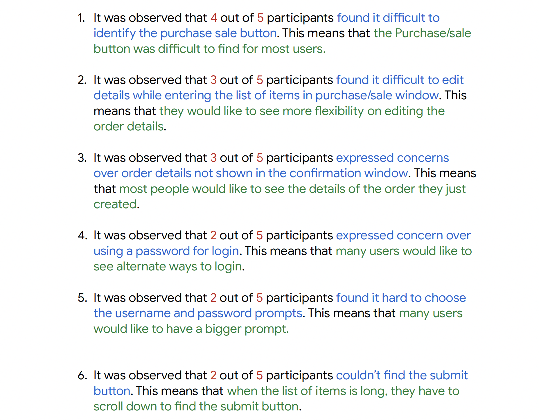 patterns identified from the usability study study